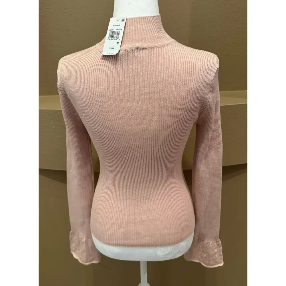 Hooked Up by IOT Womens Ribbed Knit Sweater Pink Size M NWT
